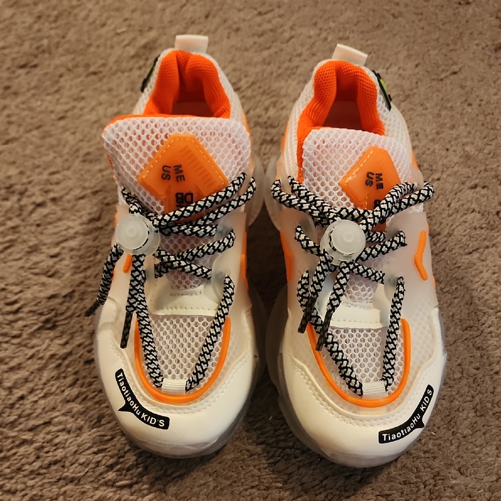 Kids White and Orange Sneakers